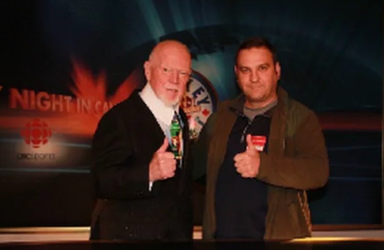 Matt Harris with Don Cherry on the Coach’s Corner set at CBC